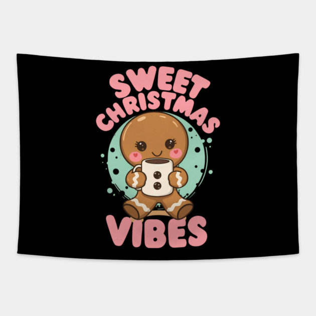 Sweet Christmas Vibes Gingerbread Cocoa Tapestry by Ink Lines