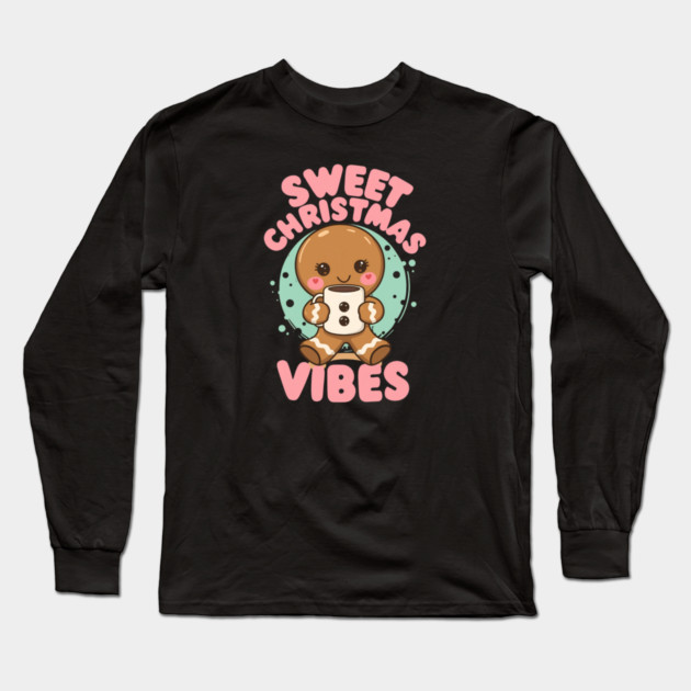 Sweet Christmas Vibes Gingerbread Cocoa Long Sleeve T-Shirt by Ink Lines