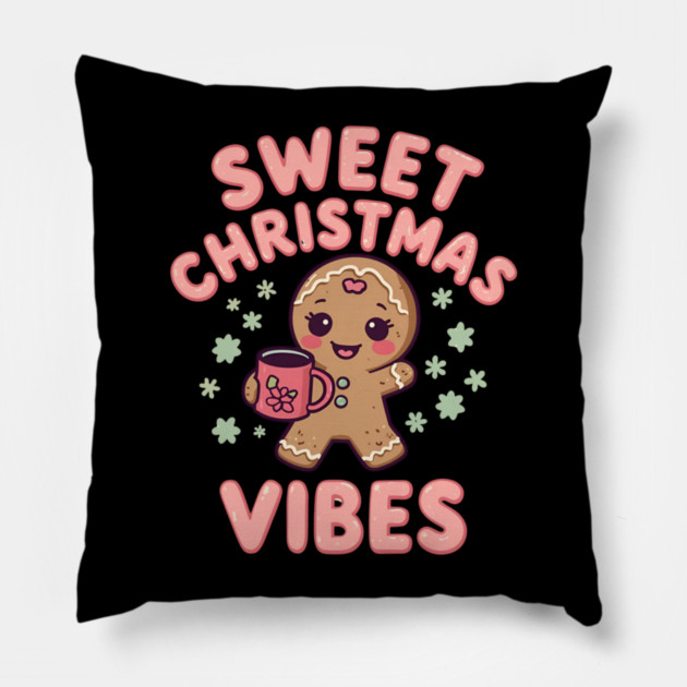Gingerbread Cocoa Sweet Christmas Vibes Pillow by Ink Lines