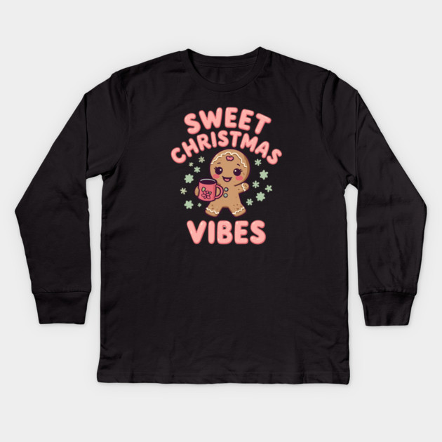Gingerbread Cocoa Sweet Christmas Vibes Kids Long Sleeve T-Shirt by Ink Lines