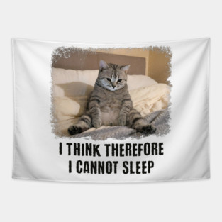 Funny Cat: I Think Therefore I Cannot Sleep Tapestry