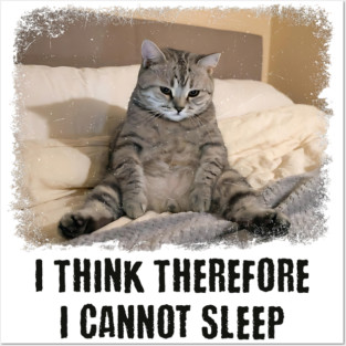 Funny Cat: I Think Therefore I Cannot Sleep Posters and Art