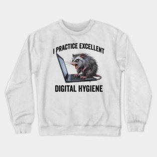 I Practice Excellent Digital Hygiene, Feral Computer Possum Crewneck Sweatshirt