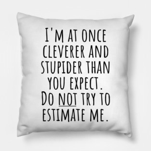 I'm At Once Cleverer And Stupider Than You Expect. Do NOT Try To Estimate Me. Pillow