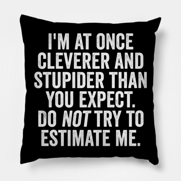 I'm At Once Cleverer And Stupider Than You Expect. Do NOT Try To Estimate Me. Pillow by Luxinda