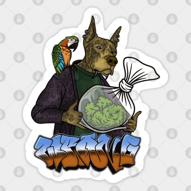 Crazy Dog with Parrot Sticker by Wrong