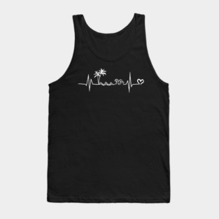 Beach Heartbeat ECG - Palm Trees Waves Vacation Love Tank Top