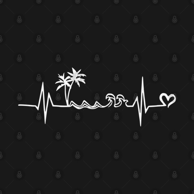 Beach Heartbeat ECG - Palm Trees Waves Vacation Love by UrbanLifeApparel