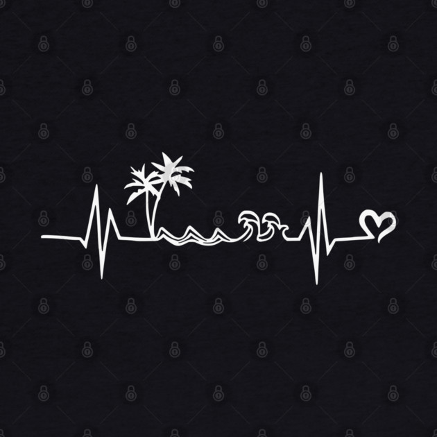 Beach Heartbeat ECG - Palm Trees Waves Vacation Love by UrbanLifeApparel