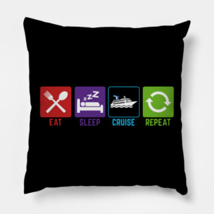 Eat Sleep Cruise Repeat - Funny Vacation Icons Pillow