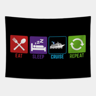 Eat Sleep Cruise Repeat - Funny Vacation Icons Tapestry