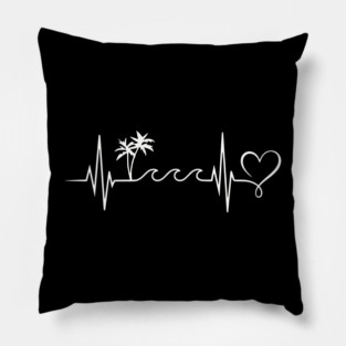 Beach Heartbeat - Palm Trees Waves Vacation Love Pillow