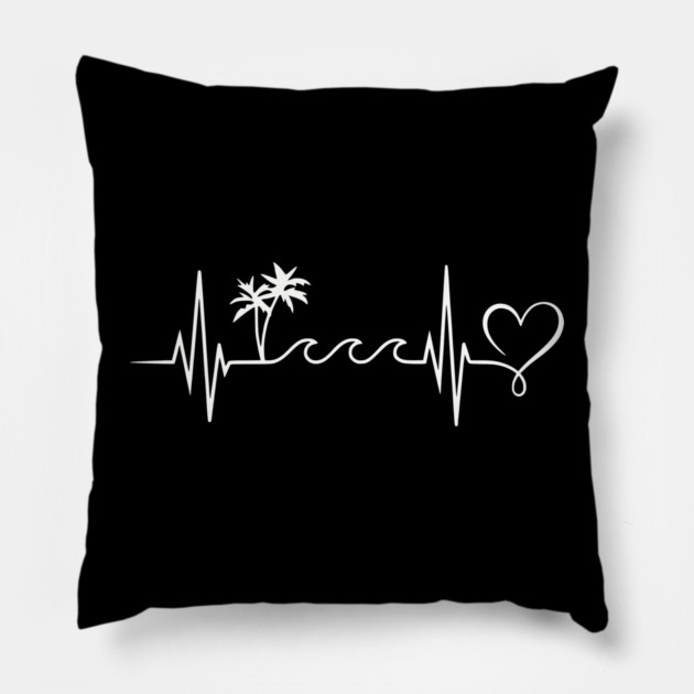 Beach Heartbeat - Palm Trees Waves Vacation Love Pillow by UrbanLifeApparel