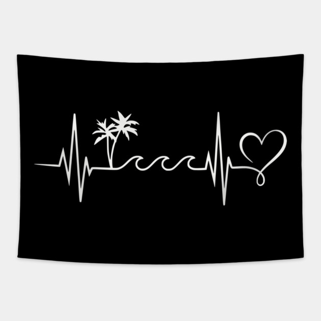 Beach Heartbeat - Palm Trees Waves Vacation Love Tapestry by UrbanLifeApparel