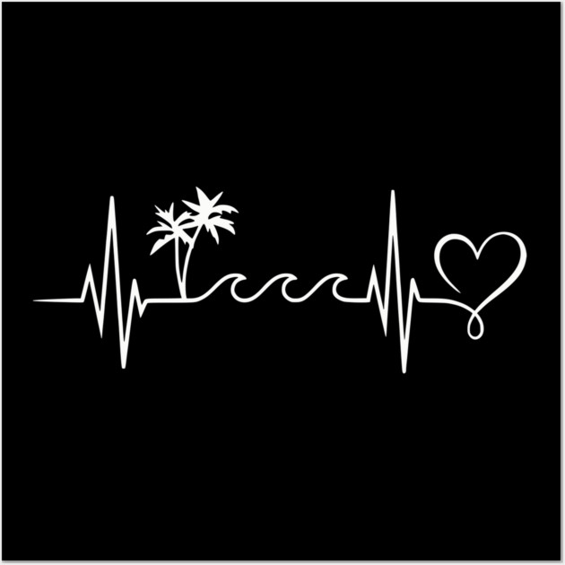 Beach Heartbeat - Palm Trees Waves Vacation Love Wall Art by UrbanLifeApparel