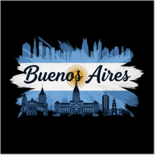 Buenos Aires Skyline Argentina Flag Posters and Art