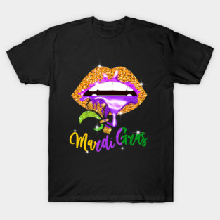 Glitter Lips with Dripping Paint and Sparkling Mardi Gras Carnival Aesthetic T-Shirt