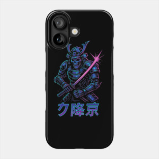 Cyberpunk Samurai Skeleton – Neon Armor Vector – Katana Warrior Streetwear Graphic Phone Case
