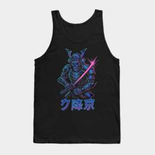 Cyberpunk Samurai Skeleton – Neon Armor Vector – Katana Warrior Streetwear Graphic Tank Top
