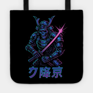 Cyberpunk Samurai Skeleton – Neon Armor Vector – Katana Warrior Streetwear Graphic Tote