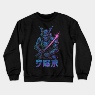 Cyberpunk Samurai Skeleton – Neon Armor Vector – Katana Warrior Streetwear Graphic Crewneck Sweatshirt