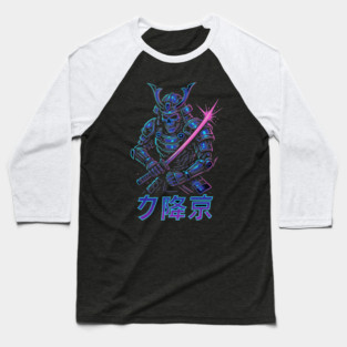 Cyberpunk Samurai Skeleton – Neon Armor Vector – Katana Warrior Streetwear Graphic Baseball T-Shirt