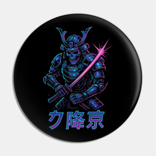 Cyberpunk Samurai Skeleton – Neon Armor Vector – Katana Warrior Streetwear Graphic Pin