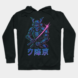 Cyberpunk Samurai Skeleton – Neon Armor Vector – Katana Warrior Streetwear Graphic Hoodie