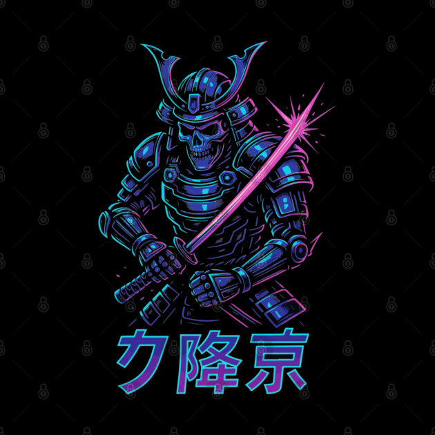 Cyberpunk Samurai Skeleton – Neon Armor Vector – Katana Warrior Streetwear Graphic by Urbanprint