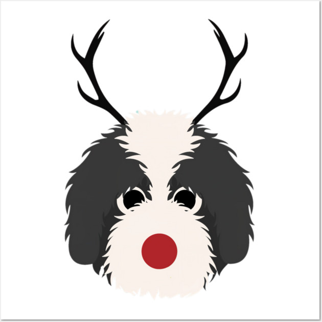 Christmas Reindeer Goldendoodle Cute Dogs Wall Art by yangho