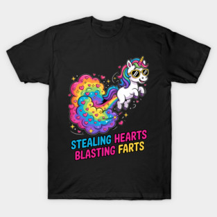 Funny Unicorn Fart Valentine Stealing Hearts Blasting Farts T-Shirt