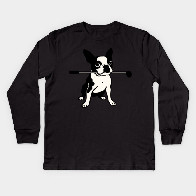 Boston Terrier Golfer – Funny Dog Golf Club Design Kids Long Sleeve T-Shirt by DonWillisJrArt
