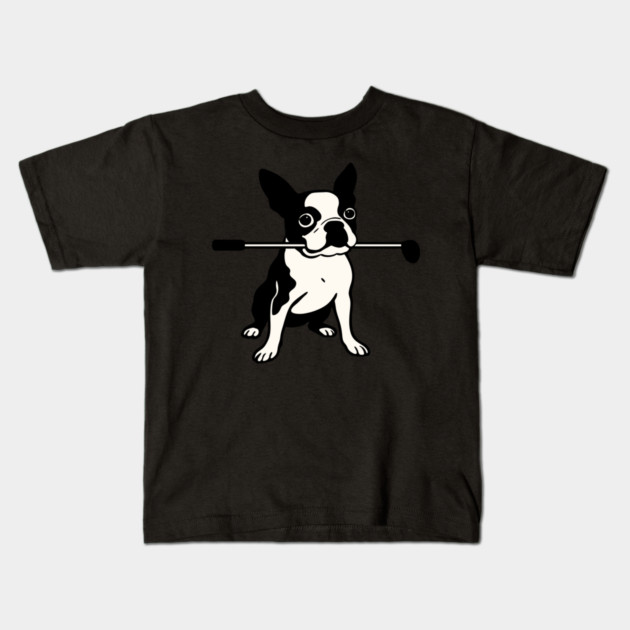 Boston Terrier Golfer – Funny Dog Golf Club Design Kids T-Shirt by DonWillisJrArt