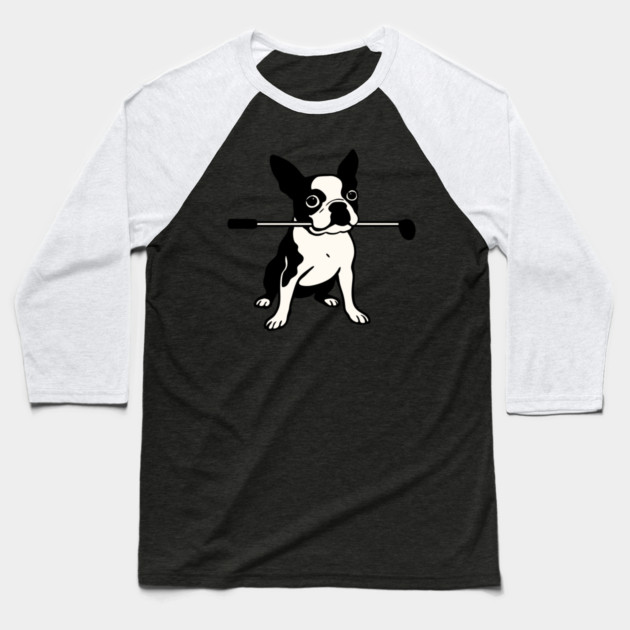 Boston Terrier Golfer – Funny Dog Golf Club Design Baseball T-Shirt by DonWillisJrArt