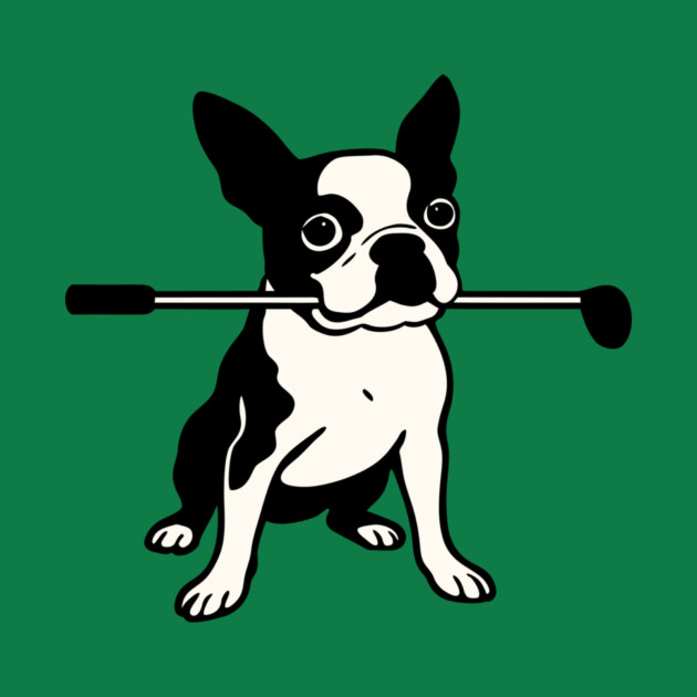 Boston Terrier Golfer – Funny Dog Golf Club Design by DonWillisJrArt