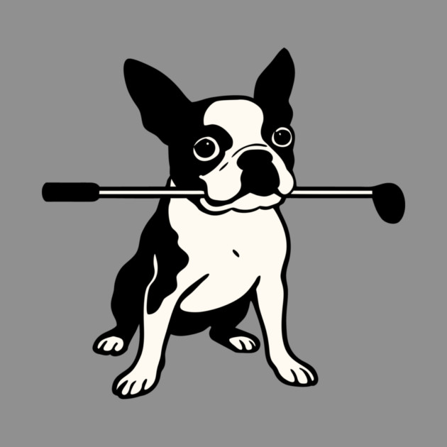 Boston Terrier Golfer – Funny Dog Golf Club Design by DonWillisJrArt