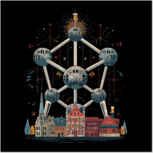 Belgian culture illustration with Atomium and Trappist Beer 2 Posters and Art