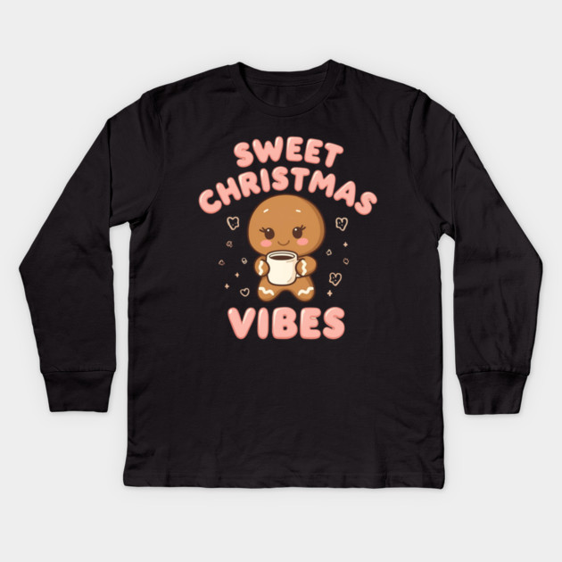 Kawaii Gingerbread Cookie Sweet Christmas Vibes Kids Long Sleeve T-Shirt by Ink Lines