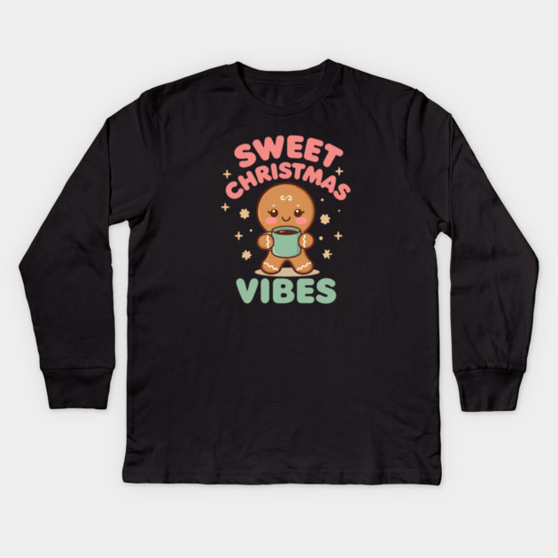Cute Gingerbread Sweet Christmas Vibes Kids Long Sleeve T-Shirt by Ink Lines