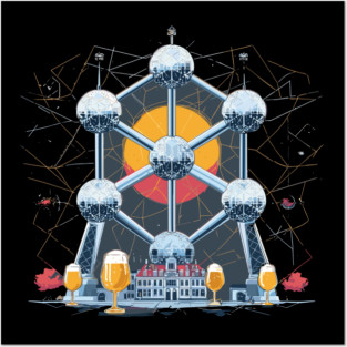 Belgian culture illustration with Atomium and Trappist Beer Posters and Art