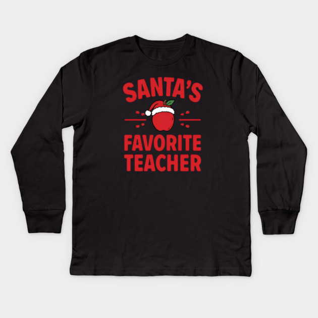 Santa’s Favorite Teacher Christmas Kids Long Sleeve T-Shirt by Ink Lines