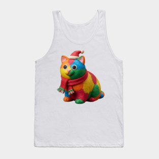 Colorful Clay Cat Christmas Tank Top