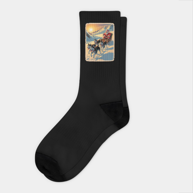 Classic Retro Husky Sled Team Christmas Socks by yangho