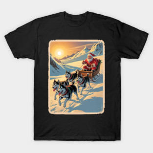 Classic Retro Husky Sled Team Christmas T-Shirt
