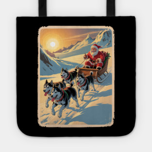 Classic Retro Husky Sled Team Christmas Tote