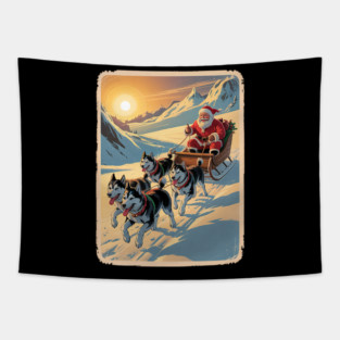 Classic Retro Husky Sled Team Christmas Tapestry