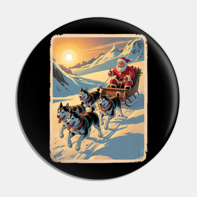 Classic Retro Husky Sled Team Christmas Pin by yangho