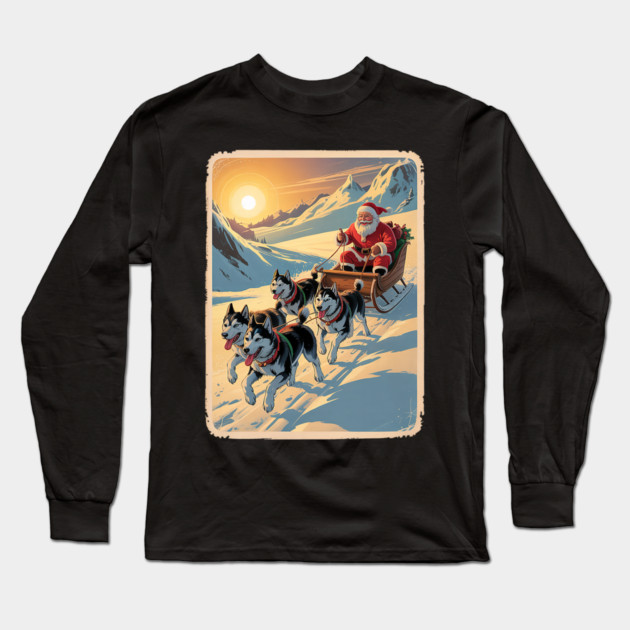 Classic Retro Husky Sled Team Christmas Long Sleeve T-Shirt by yangho