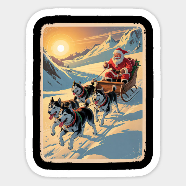 Classic Retro Husky Sled Team Christmas Sticker by yangho
