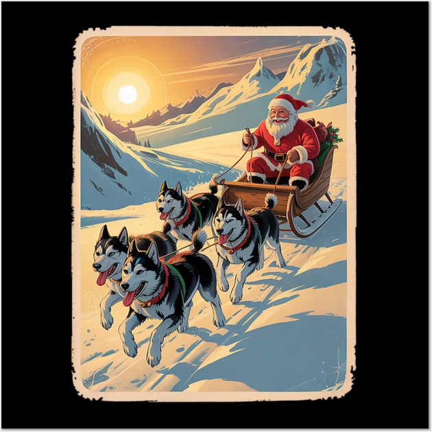 Classic Retro Husky Sled Team Christmas Wall Art by yangho